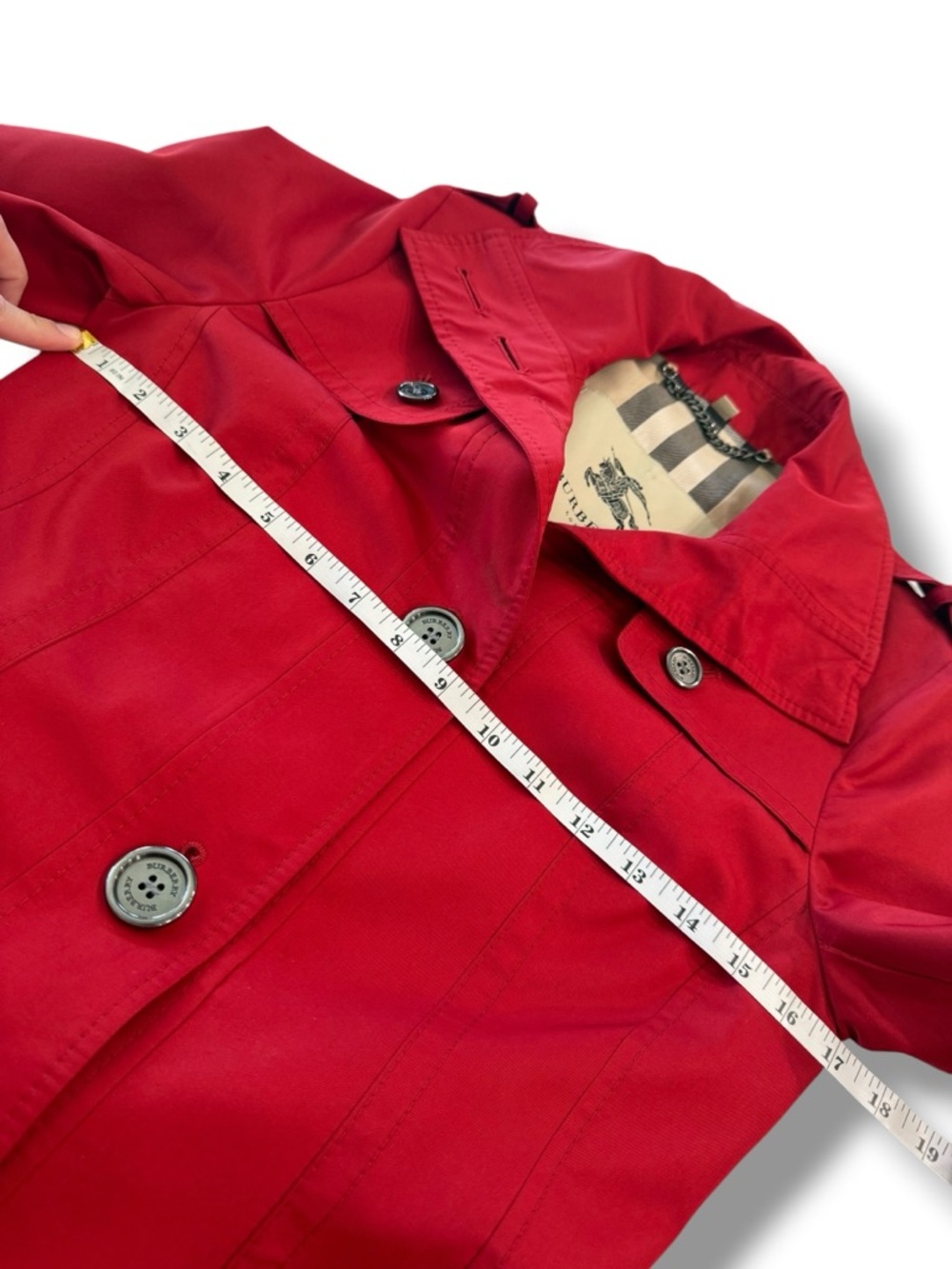 Burberry Women's Mableton Red Trench Coat Authentic UK 2R‎ US 0 *stain* - Picture 8 of 14